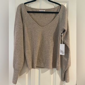 REFORMATION XL oatmeal cashmere V neck ribbed sweater
